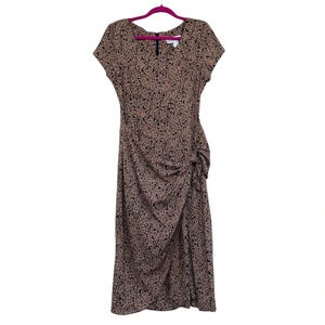 Jessica Howard Vintage Y2K Tie Wrap Drape Midi Dress Brown Floral 10 Front Slit